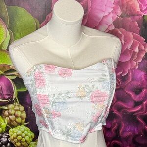 Altar'd State White Floral Eyelet Strapless Crop Top